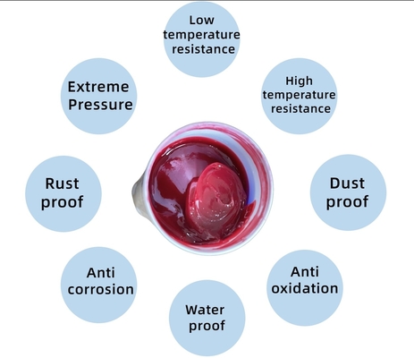 Aceite base de alta viscosidad Grasa compleja de litio rojo para placas de apoyo y juntas de bolas